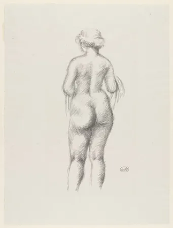 石版画 Maillol - Femme nue de dos tenant une echarpe 