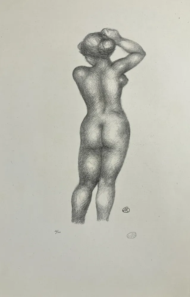 石版画 Maillol - Nu de dos, bras levé. 1925.