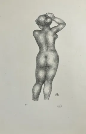 石版画 Maillol - Nu de dos, bras levé. 1925.
