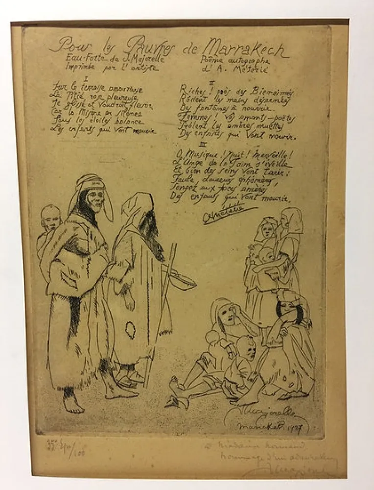 蚀刻版画 Majorelle - Pour les pauvres de Marrakech. 