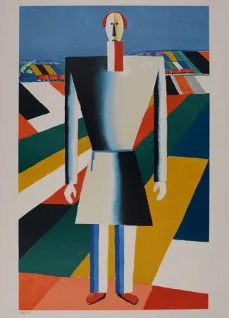 石版画 Malevitch - Paysan dans un champ, circa 1980