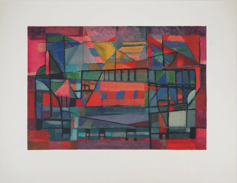 石版画 Manessier - Construction de l'arche