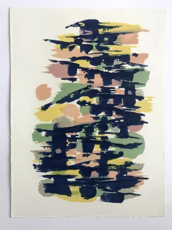 石版画 Manessier - L'enfant dans la cité des ombres II : Les Ponts