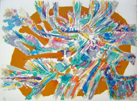 石版画 Manessier - Suite de Paques XV, L'Apparitition de Jésus af Marie de Magdala