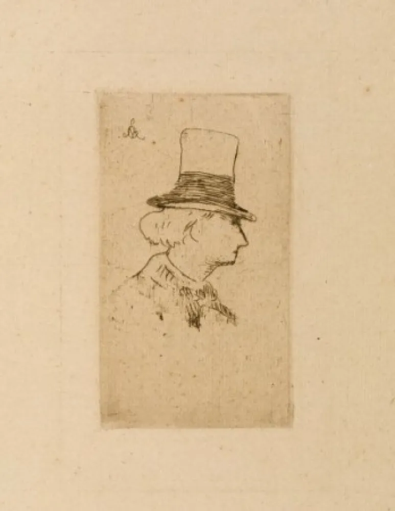 蚀刻版画 Manet - Baudelaire de profile en chapeau II