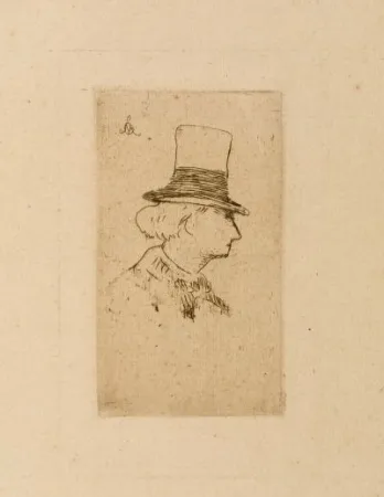 蚀刻版画 Manet - Baudelaire de profile en chapeau II