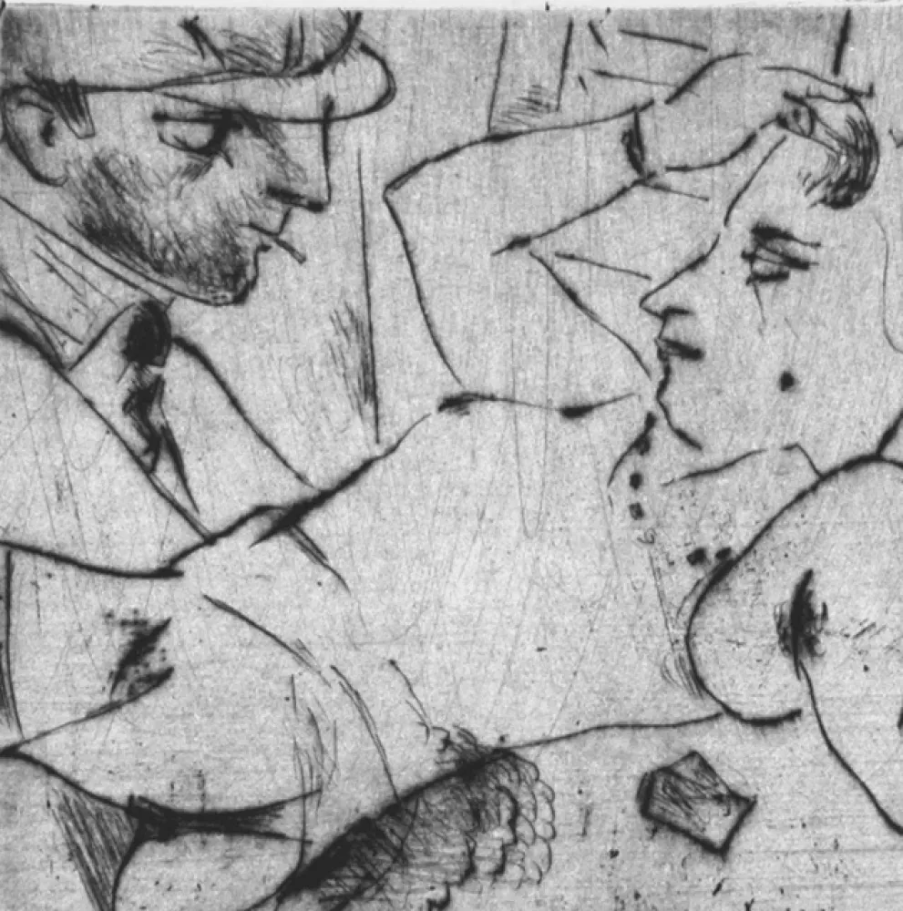 干刻版画 Manfredi - Autoritratto con modella