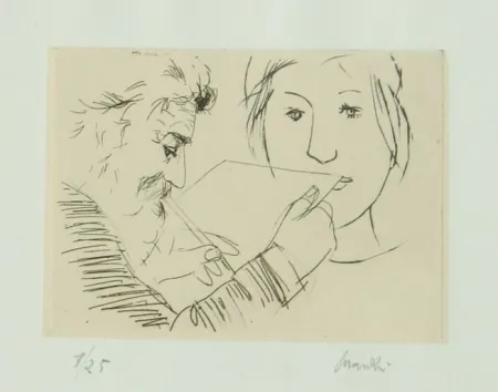 版画 Manzu - Pittore e testa di modella