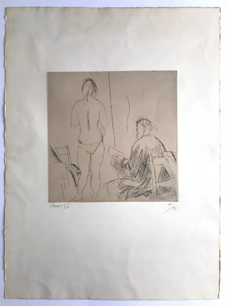 蚀刻版画 Manzu - Pittore et modella