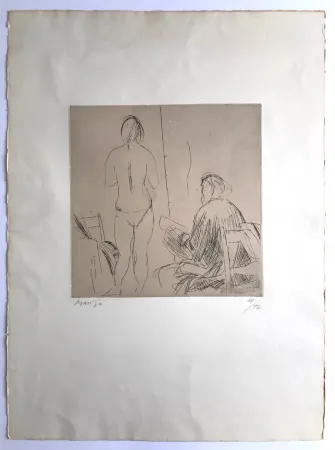 蚀刻版画 Manzu - Pittore et modella