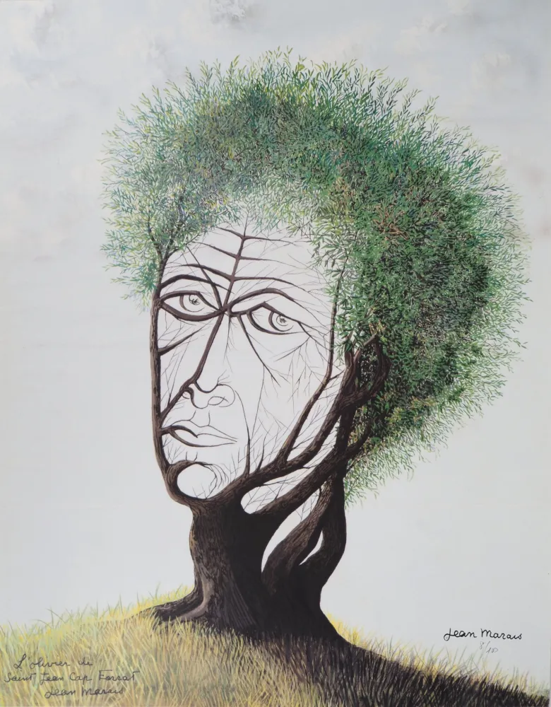 石版画 Marais  - L'Olivier de Saint Jean Cap Ferrat - Visage dans l'arbre