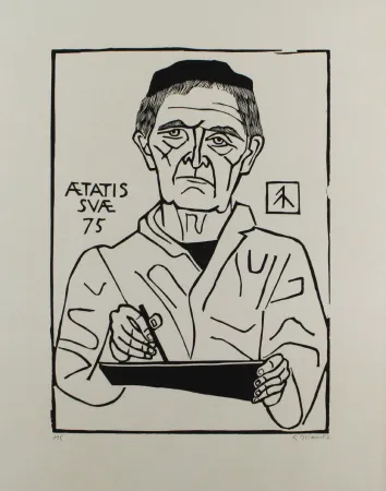 油毡版画 Marcks - Selbstbildnis von vorn (Halbfigur)