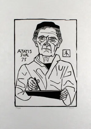 油毡版画 Marcks - Selbstbildnis von vorn (Halbfigur)