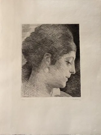 版画 Marcoussis - La mère de l'artiste, jeune, de profil