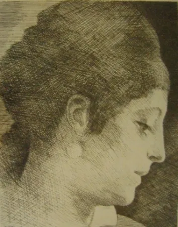 版画 Marcoussis - La mère de l'artiste, jeune, de profil