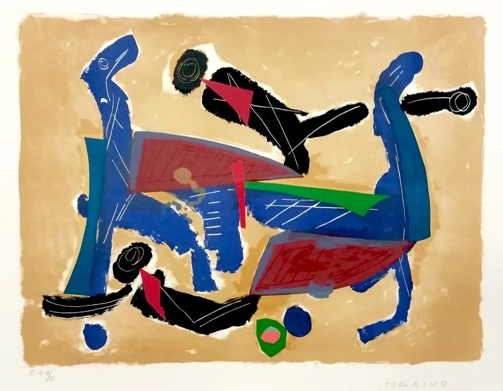 石版画 Marini - Chevaux et cavaliers