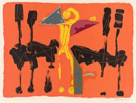 石版画 Marini - L107 Chevaux Et Cavaliers IV