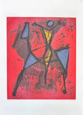 飞尘腐蚀法 Marini - Marino Marini (1901-1980) - CAVALIERE I - Color Aquatint on Goya paper - 1972