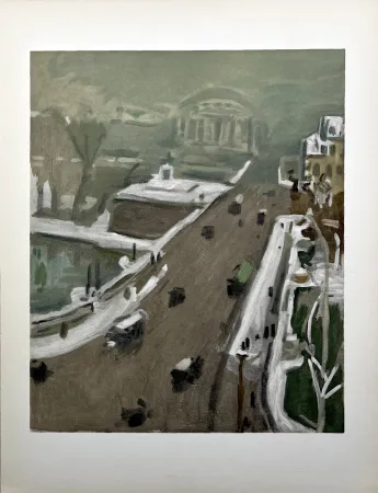 镂版印刷 Marquet - LA NEIGE SUR PARIS. Le Pont Neuf sous la neige (1939) (1959).