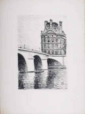 石版画 Marquet - Le Pont Royal et le Louvre, 1950