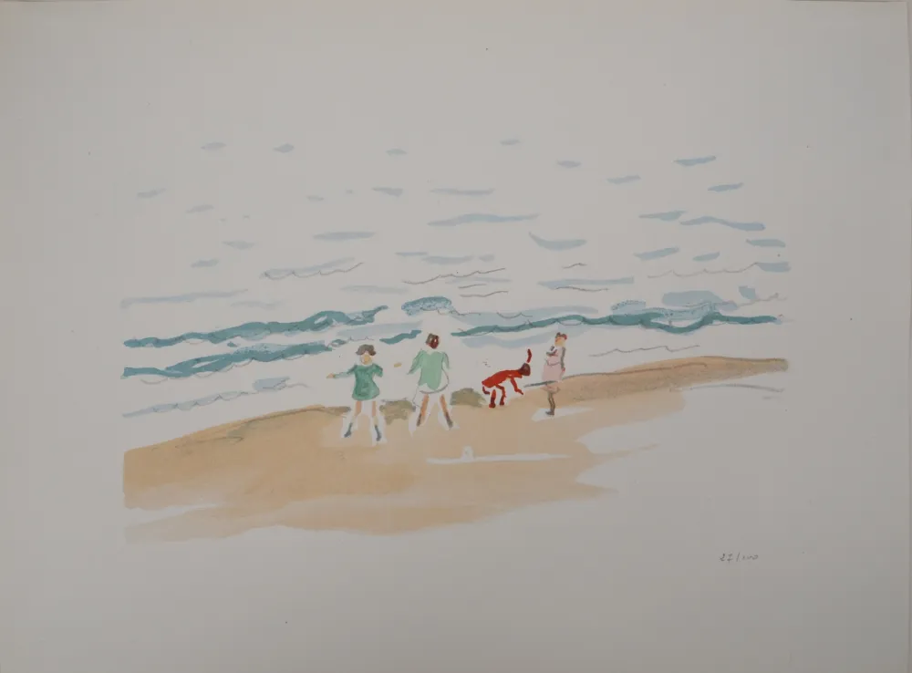 石版画 Marquet - Les enfants sur la plage 