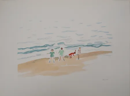 石版画 Marquet - Les enfants sur la plage 