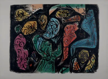 石版画 Masson - Astres et visages, 1972 - Hand-signed