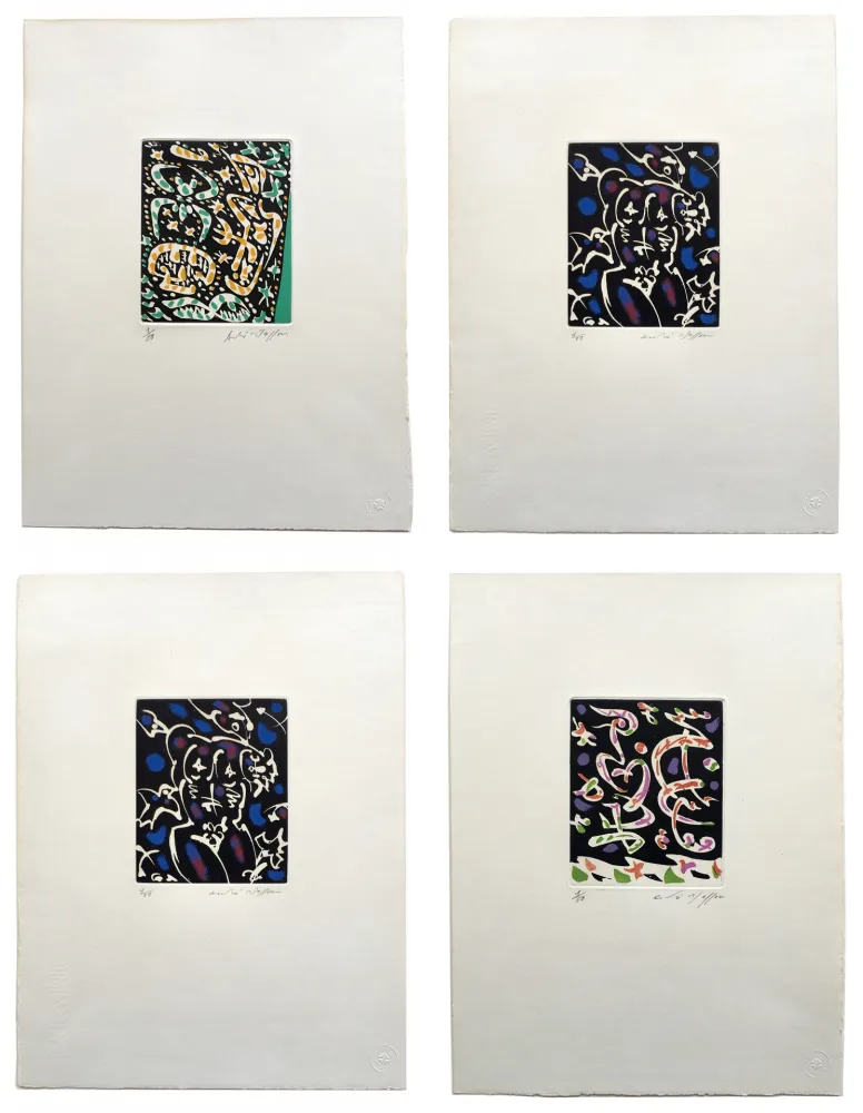 蚀刻飞尘法 Masson - Desnos: MINES DE RIEN. SUITE COMPLÈTE SIGNÉE À GRANDES MARGES (1957).