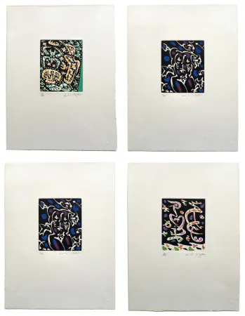 蚀刻飞尘法 Masson - Desnos: MINES DE RIEN. SUITE COMPLÈTE SIGNÉE À GRANDES MARGES (1957).