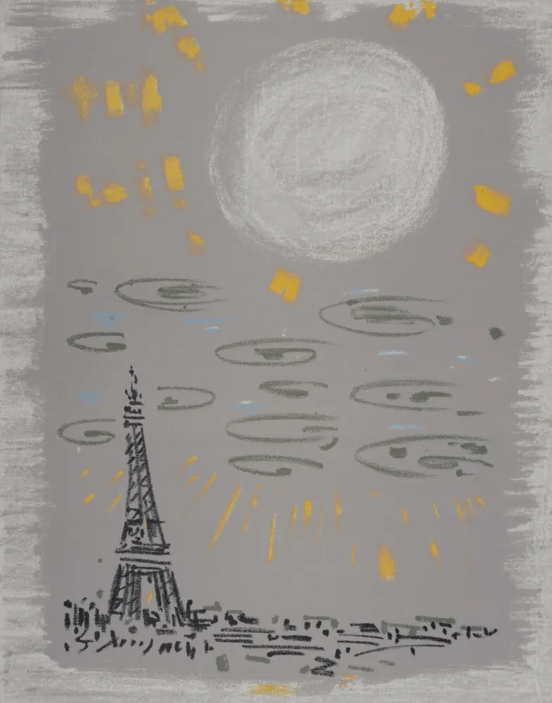 石版画 Masson - La Tour Eiffel au ciel gris, 1962