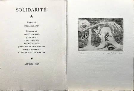 蚀刻版画 Masson - Paul Eluard. SOLIDARITÉ (avec Miró, Picasso, Tanguy, Masson, Hayter, Husband et Buckland Wright) GLM 1938