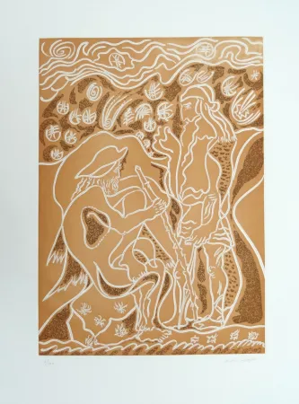 蚀刻版画 Masson - Reconnaissance par le porcher