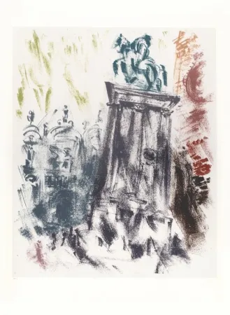 石版画 Masson - Statue du Colleone le soir (Voyage à Venise)