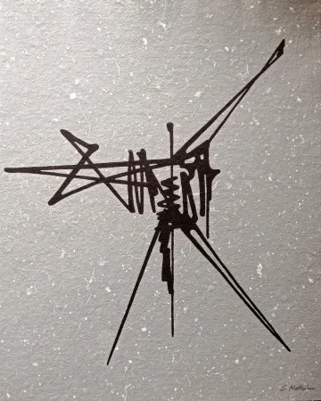 无技术 Mathieu - Abstract Composition, Beautiful Hand signed lithograph, black abstraction on grey background , Hand signed!