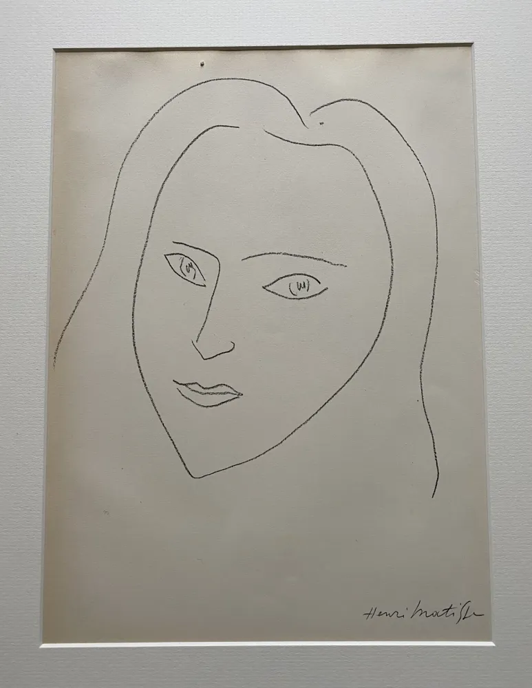 石版画 Matisse (After) - Facing Woman’s  portrait with long hair 