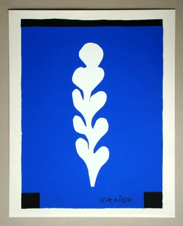 丝网印刷 Matisse (After) - Palme blanche sur fond bleu