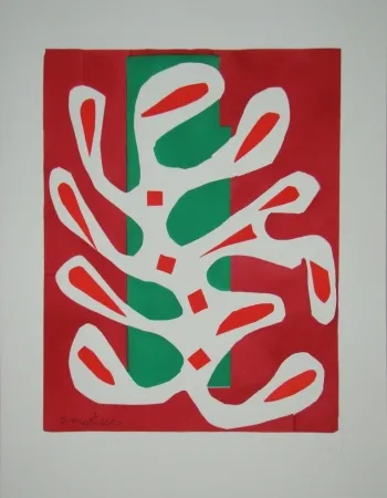 镂版印刷 Matisse - Algue blanche sur fond rouge et vert