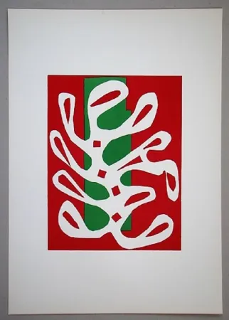 石版画 Matisse - Algue sur fond rouge et vert