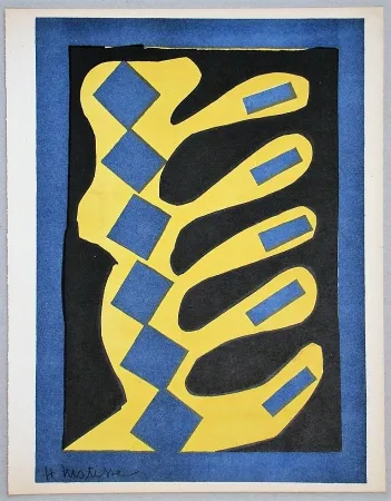 石版画 Matisse - Composition jaune, bleu et noire, 1947
