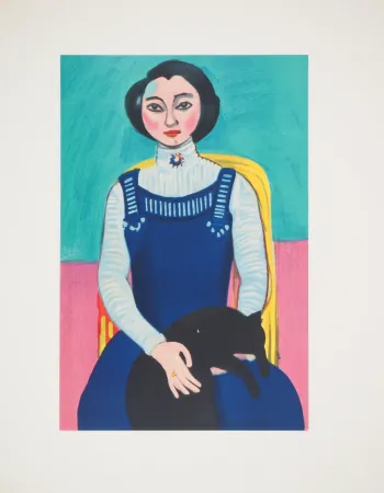 石版画 Matisse - Jeune femme au chat (Margueritte Matisse)