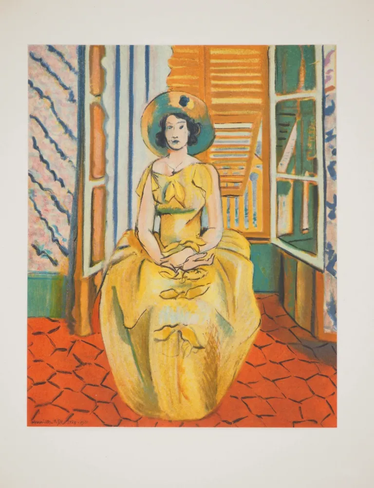 石版画 Matisse - Jeune fille à la robe tilleul