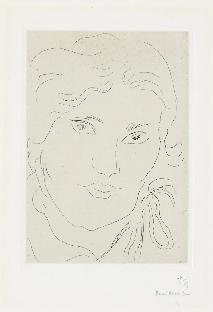 版画 Matisse - Jeune fille de face, flot de ruban sur l'épaule gauche