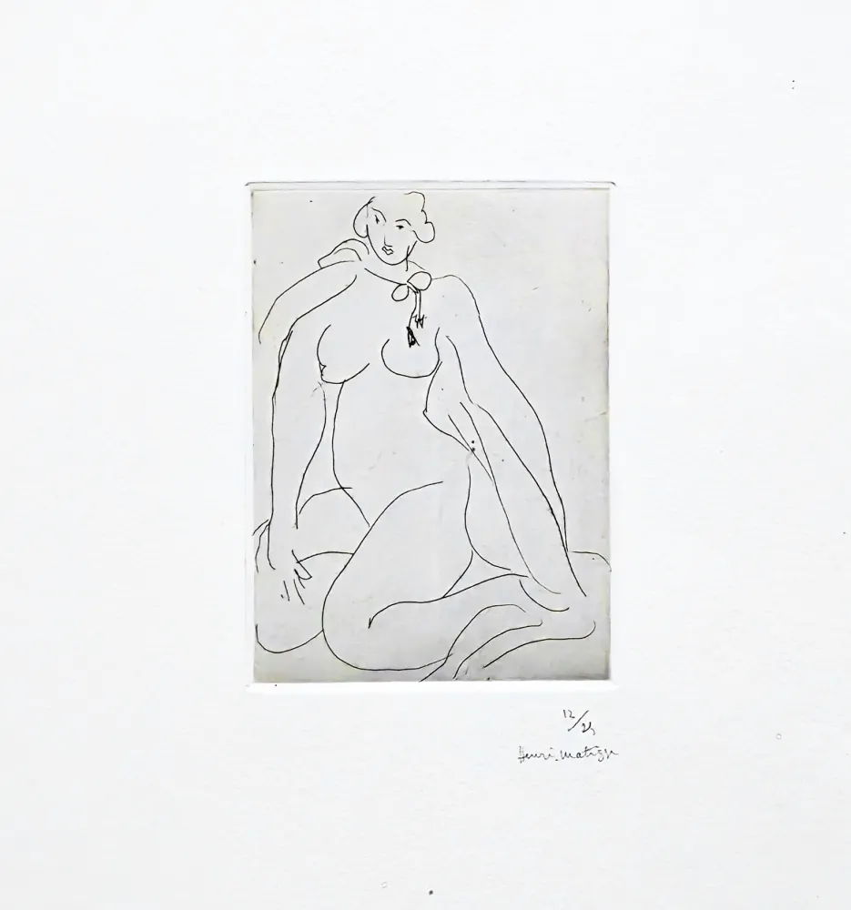 版画 Matisse -  Nu accroupi, une cordeliers nouée autour de cou 