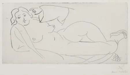 版画 Matisse - Nu allongé, aux babouches de paille tressée 