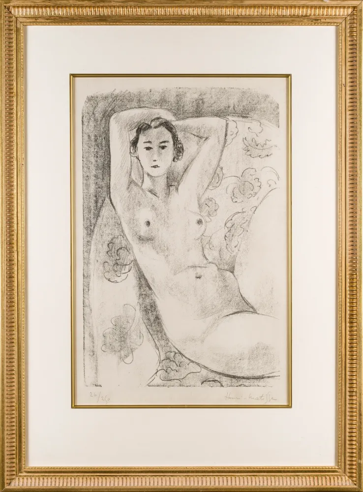石版画 Matisse - Nu assis dans un fauteuil au décor fleuri