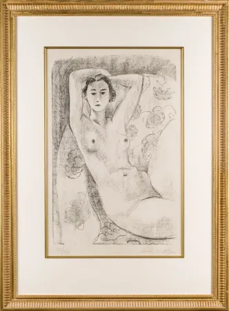 石版画 Matisse - Nu assis dans un fauteuil au décor fleuri