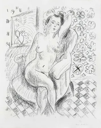 石版画 Matisse - Nu au fauteuil sur fond moucharabieh (Nude in an Armchair, with a Mashrabiya Background)