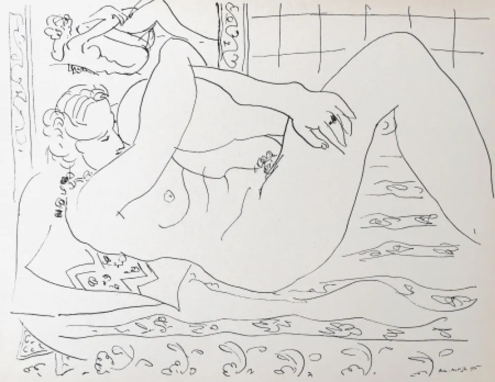石版画 Matisse - Nue allongée dans le miroir
