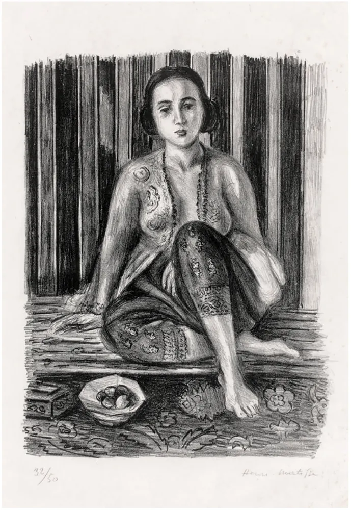 石版画 Matisse - Odalisque à la coupe de fruits. Lithographie (1925).