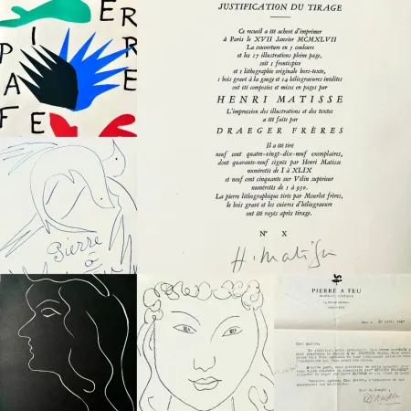 石版画 Matisse - Signed Book ed. 10/49 with original Lithograph + Woodcut Pierre à feu / Les miroirs profonds